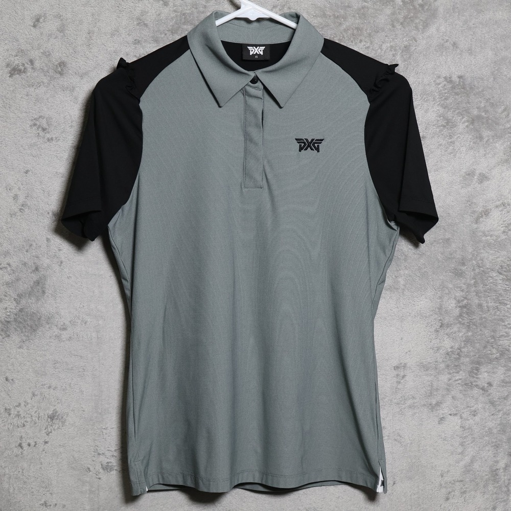 PXG Golf Polo Women XS Grey Black Ruffle Sleeve Athletic Shirt WF22ATP1-29